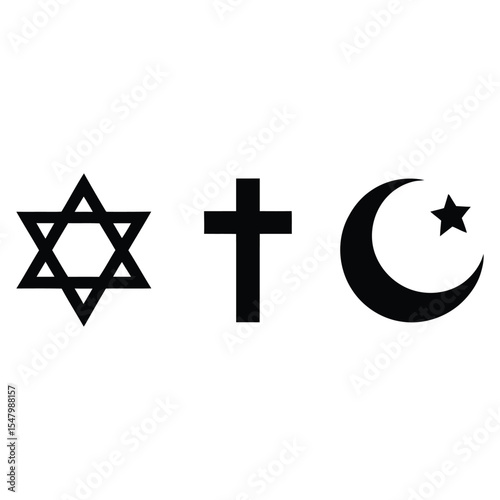 Star of David Christian Cross Crescent Moon Star Religious Symbols 