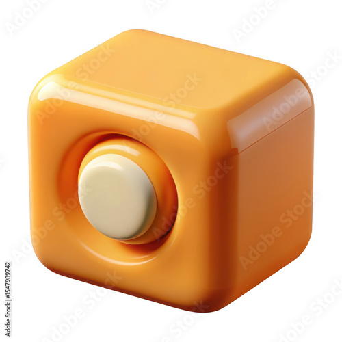 3d rendered orange cube with embedded button