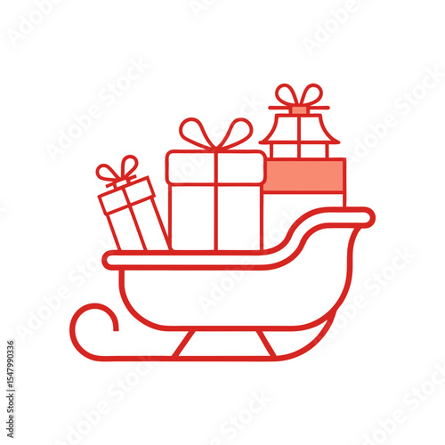 Sleigh full of wrapped gifts line art illustration