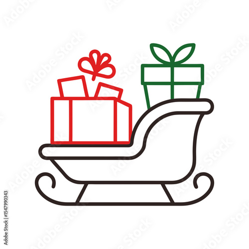 Sleigh full of wrapped gifts line art illustration