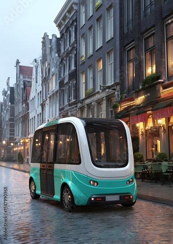 Autonomous shuttle navigating quiet urban street