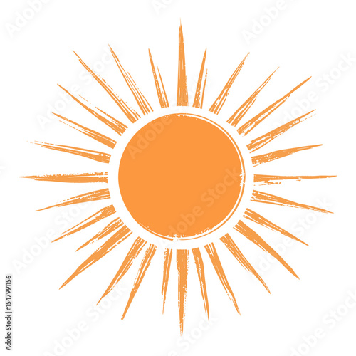The sun is depicted with rays radiating outwards from its center illustration orange design vector