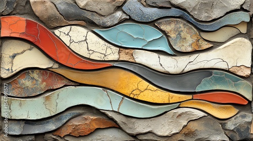 Abstract Ceramic Mosaic Art: Flowing Waves