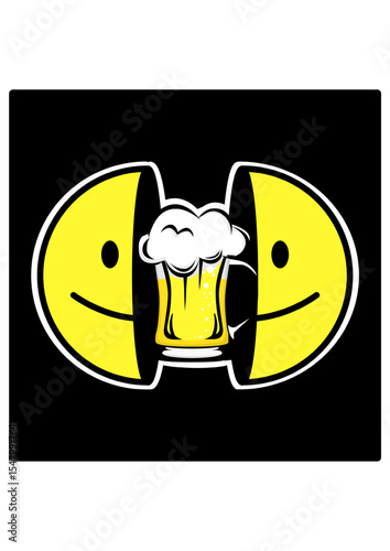 This is an open smiley with a beer