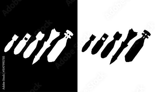 missile silhouette vector illustration set, ballistic missile silhouette vector illustration, set of missile silhouette, illustration, missile, Bumb, gun, rocket launcher, Shaheen, art, silhouettes,