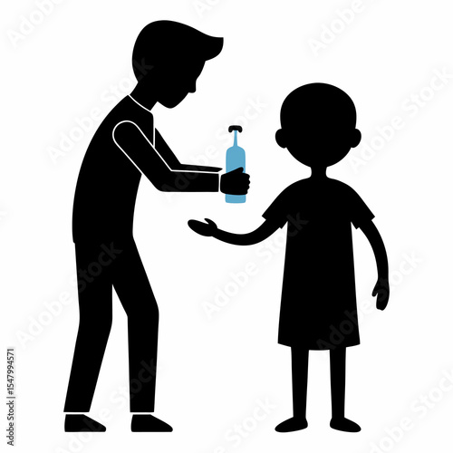 Silhouette Illustration of a Child Receiving a Vaccine from a Doctor Emphasizing Healthcare Immunization and Pediatric Medicine in a Clean Vector Design