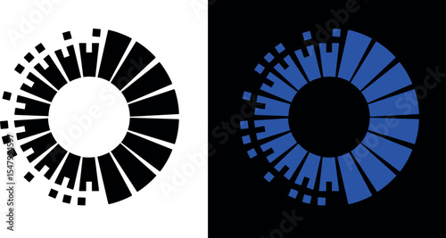 Progress circle logo with segmented digital loading ring. Abstract editable stroke for tech and analytics