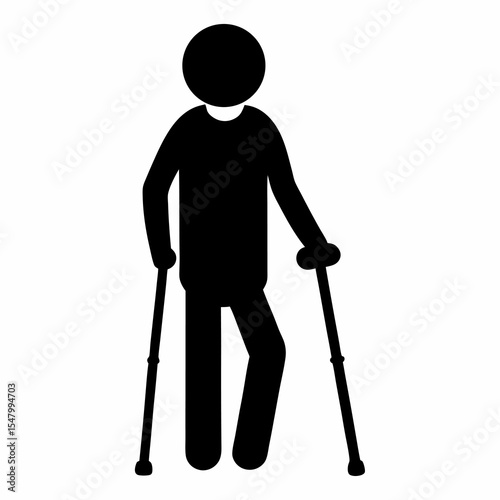 Silhouette of a Person Using Crutches on a White Background Vector Illustration for Accessibility Healthcare and Disability Awareness Projects