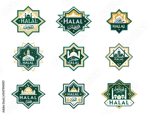 Halal food certified icon. Halal food labels Icon. Halal icon, Vector illustration
