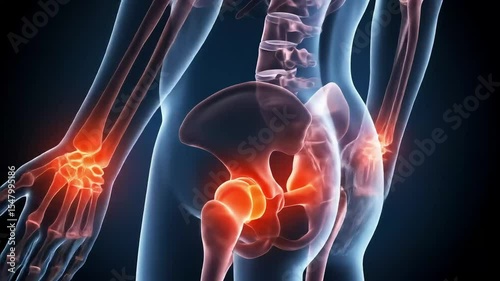 Visual illustration of inflamed joints and arthritis in the human body during pain