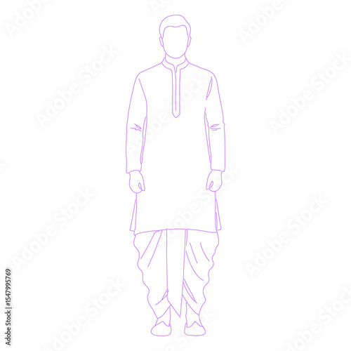 a man wearing a traditional Indian kurta lineart illustration