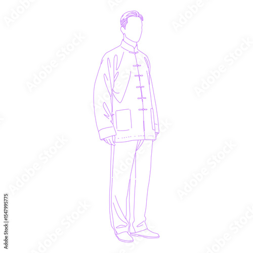 a man wearing a traditional Chinese magua lineart illustration