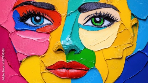 Colorful, textured portrait of a woman's face