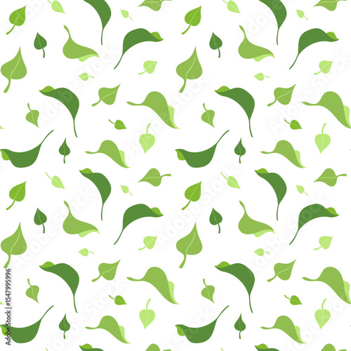 Hand drawn seamless pattern of tea, mint, or lilac bush leaves, Stylized flat illustration for nature designs, use for fabric, wallpaper, or product packaging, abstract backgrounds, organic texture