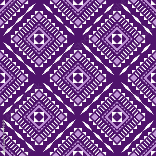 purple Ikat ethnic textile seamless pattern design, tribal boho traditional embroidery on a vector background, and Aztec fabric carpet with mandala ornaments
