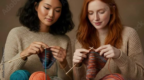 Women Knitting Cozy Multicolored Wool Sweaters for Winter Warmth and Comfort