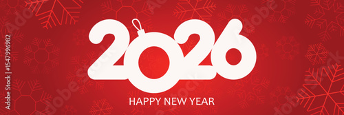 Happy new year 2026 design gold and red with an abstract winter pattern with a Christmas tree toy