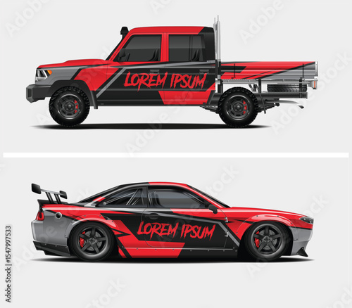 Red and Black Car and Truck Graphic Design Mockup