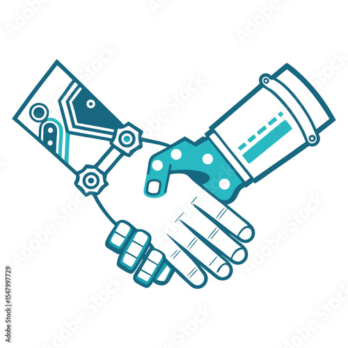Robotic and Human Handshake Vector AI and Human Collaboration Concept