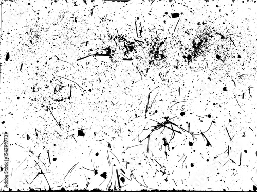 Vector abstract black ink splatter texture on white background. Random paint drops, splashes and stains in grunge style. Perfect for backgrounds, overlays, packaging design