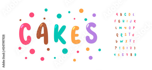 Colorful dessert alphabet, bubbly cartoon letters, sweet bakery font for cupcake logo, food snack headline, birthday food typography, cheerful typographic identity. Vector typeset.