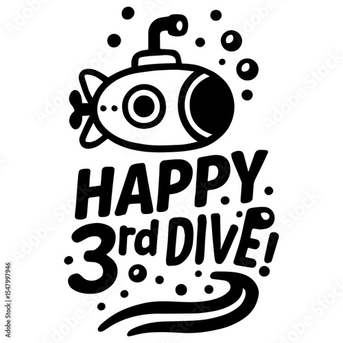 Submarine underwater icon with transparent background celebrating 3 year old birthday party and underwater adventure theme
