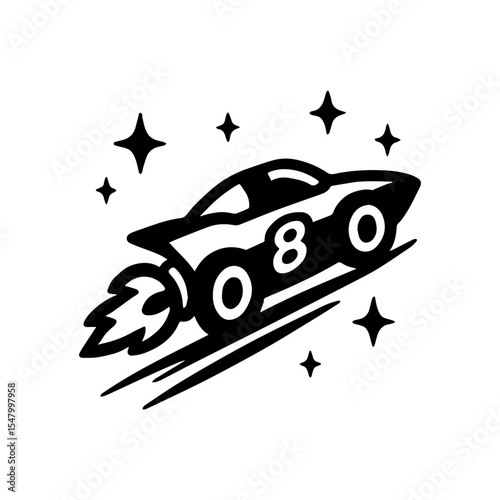 Rocket car zooming past icon with transparent background celebrating 8 year old birthday party and fast-paced fun
