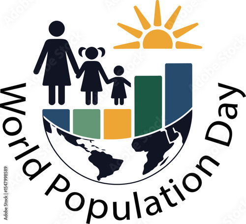 Silhouette family with graph bar and sun illustration symbolizing sustainable development population growth  