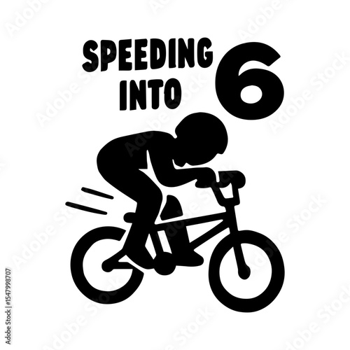 Bike doing a trick icon with transparent background celebrating 6 year old birthday party and extreme sports fun
