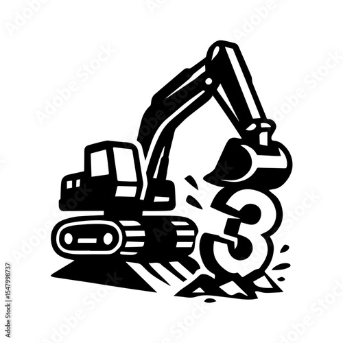 Construction digger icon with transparent background celebrating 3 year old birthday party and fun building theme
