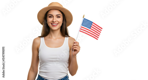 young woman holding a flag of  usa