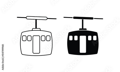 Cable car vector icon. Lift, cable, ropeway. Rope way vector icon. Hill top transport. Hilly area transportation. Transport concept. Funicular line icon.