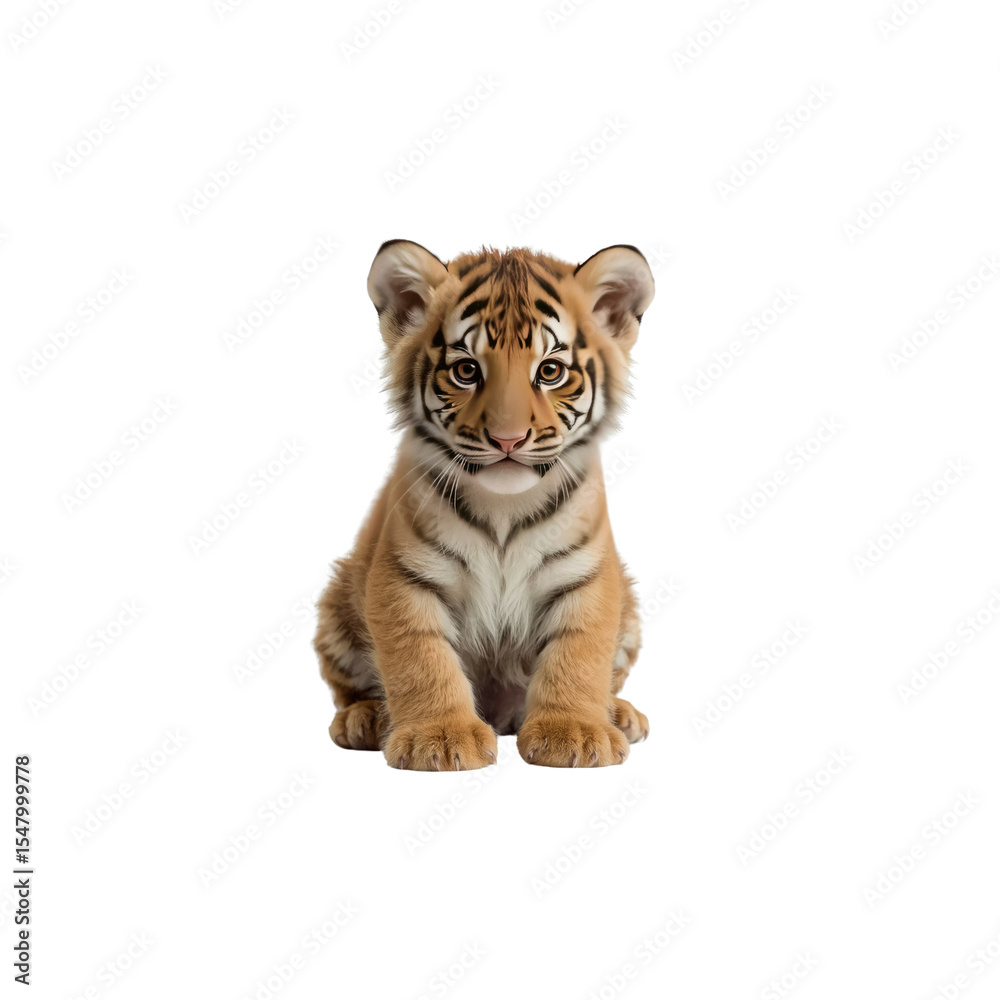 Fototapeta premium Adorable Tiger Cub Sitting, Isolated on Transparent Background