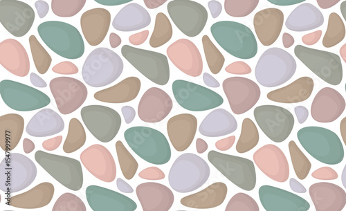 Seamless pattern with smooth pebble stones. Cobblestones background with pastel colors
