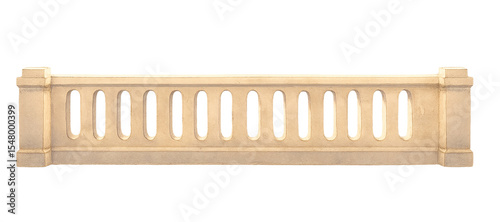 Classic stone balustrade with arched openings in the architectural style of Renaissance and Neoclassicism. The light shade of the material imitates sandstone or limestone. for palace, museum and histo