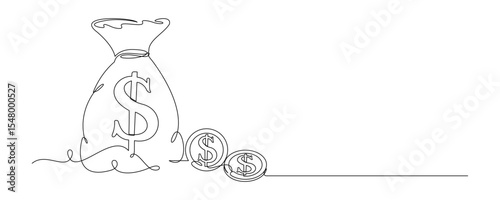 continuous line drawing of big money bag 1