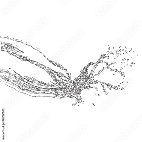 Water Stream Curve Splash Line Art Vector