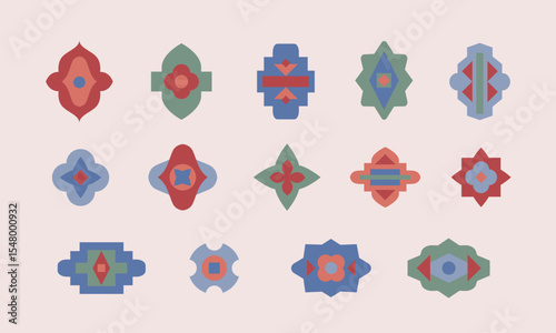 Floral mosaic oriental style simple geometric shapes. Luxury traditional dimond, logo designs, tribal patterns