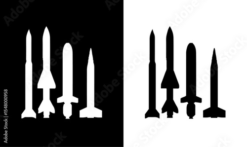 missile silhouette vector illustration set, ballistic missile silhouette vector illustration, set of missile silhouette, illustration, missile, Bumb, gun, rocket launcher, Shaheen, art, silhouettes,