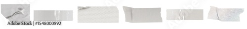 A set of realistic 3D elements in the form of decorative scotch tape (washi tape) in silver shades. Metallized strips with shadows, curves and crumpled surface, created in 3D rendering technique. 
