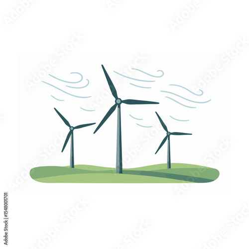 Wind Turbines Generating Clean Energy in Green Landscape