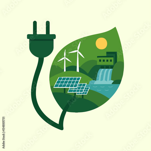 Eco-Friendly Green Energy Concept with Solar, Wind, and Hydroelectric Power