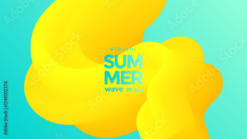 Abstract yellow fluid shape on blue background festival announcement design