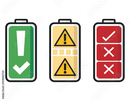 Battery icon set. Battery Full charge indicator or low charge sign,Battery Charging indicator in thin line and flat icon collection. Vector illustration