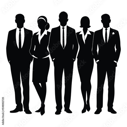 Black Silhouette Business Team Five People Suits Formal Wear Corporate Group vector