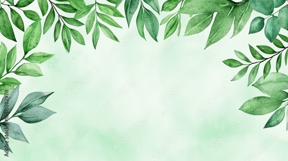 Naklejka premium Elegant Watercolor Leaves Frame for Nature-Themed Designs and Backgrounds in Soft Green Tones and Textured Finish