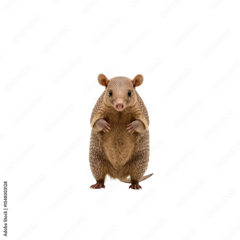 Obraz premium Adorable Pink Fairy Armadillo Standing on Hind Legs, Isolated on White Background