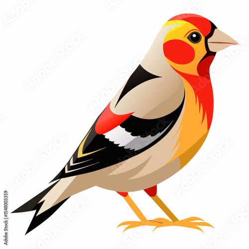 Mediterranean Goldfinch Vector Illustration – Perched Songbird with Graceful Colors