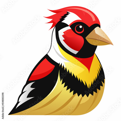 Mediterranean Goldfinch Vector Illustration – Bright Songbird with Warm Plumage