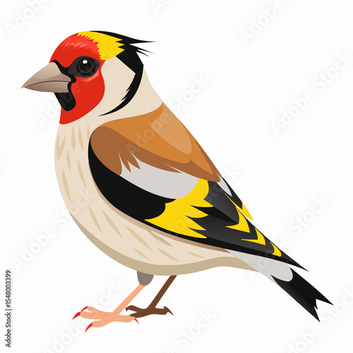 Vector Illustration of Mediterranean Goldfinch – Finch with Red Face and Yellow Wings